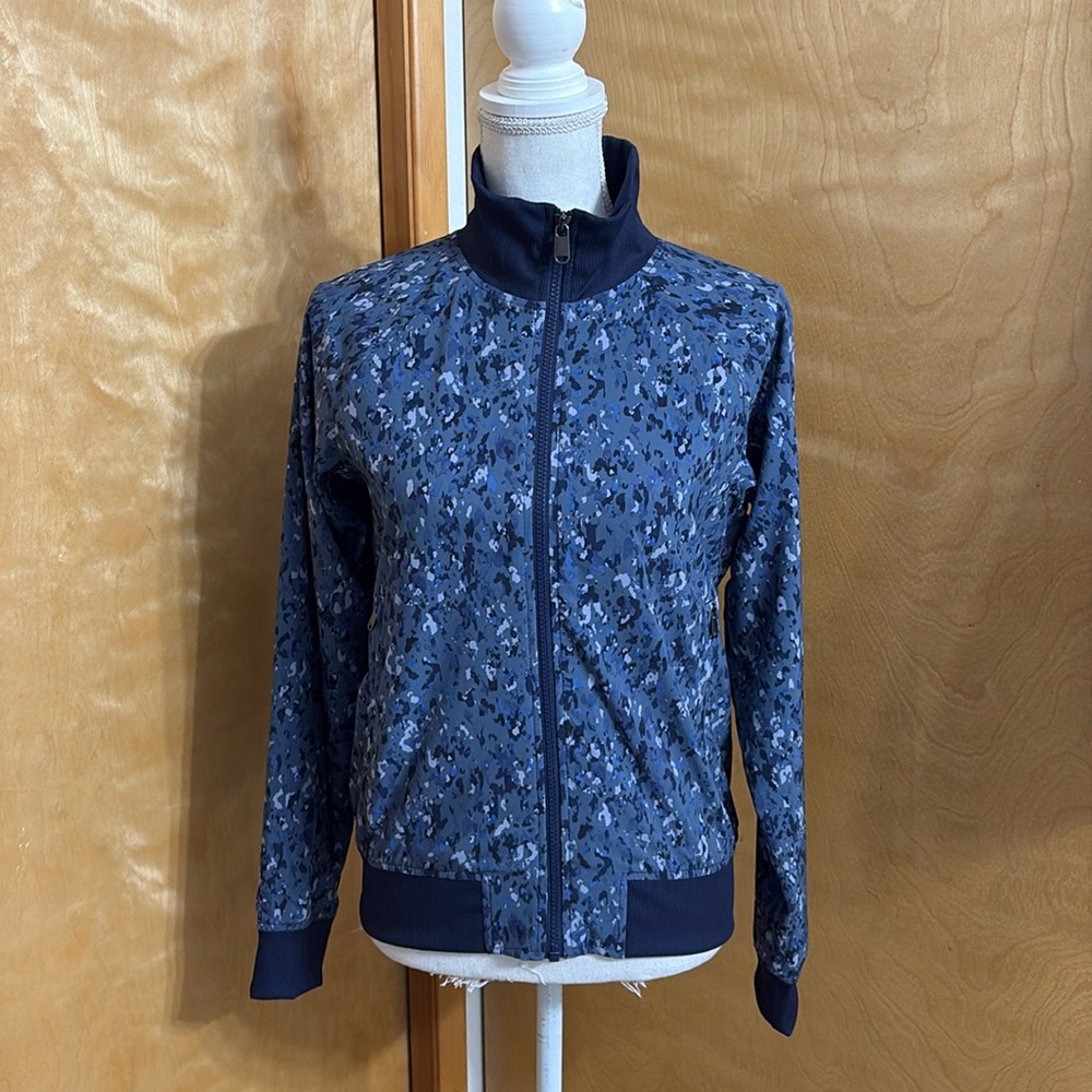 Athleta Brooklyn Bomber Jacket Navy Blue Camo Zip Up Size XS